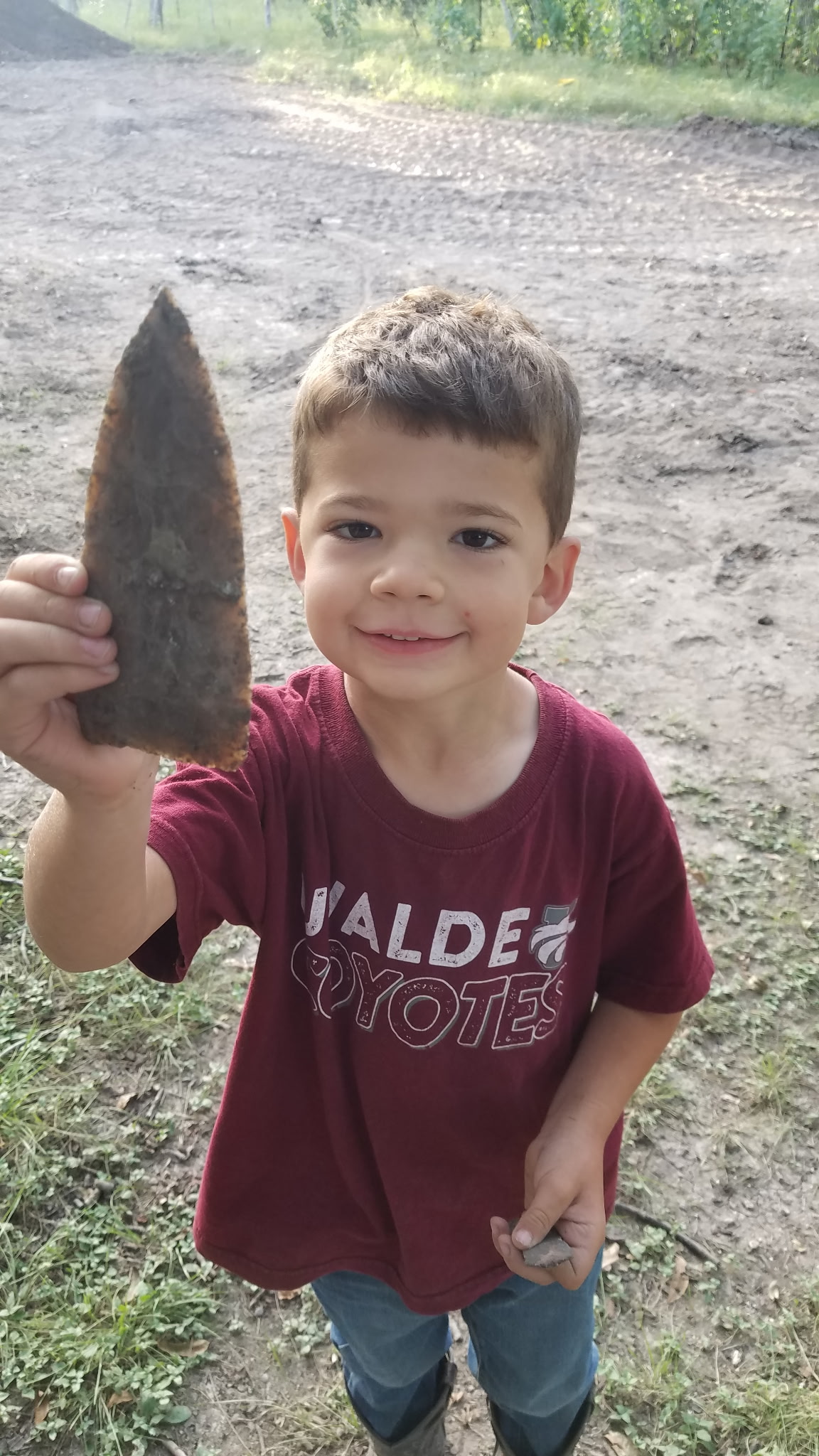 David, our grandson, holding an arrowhead
